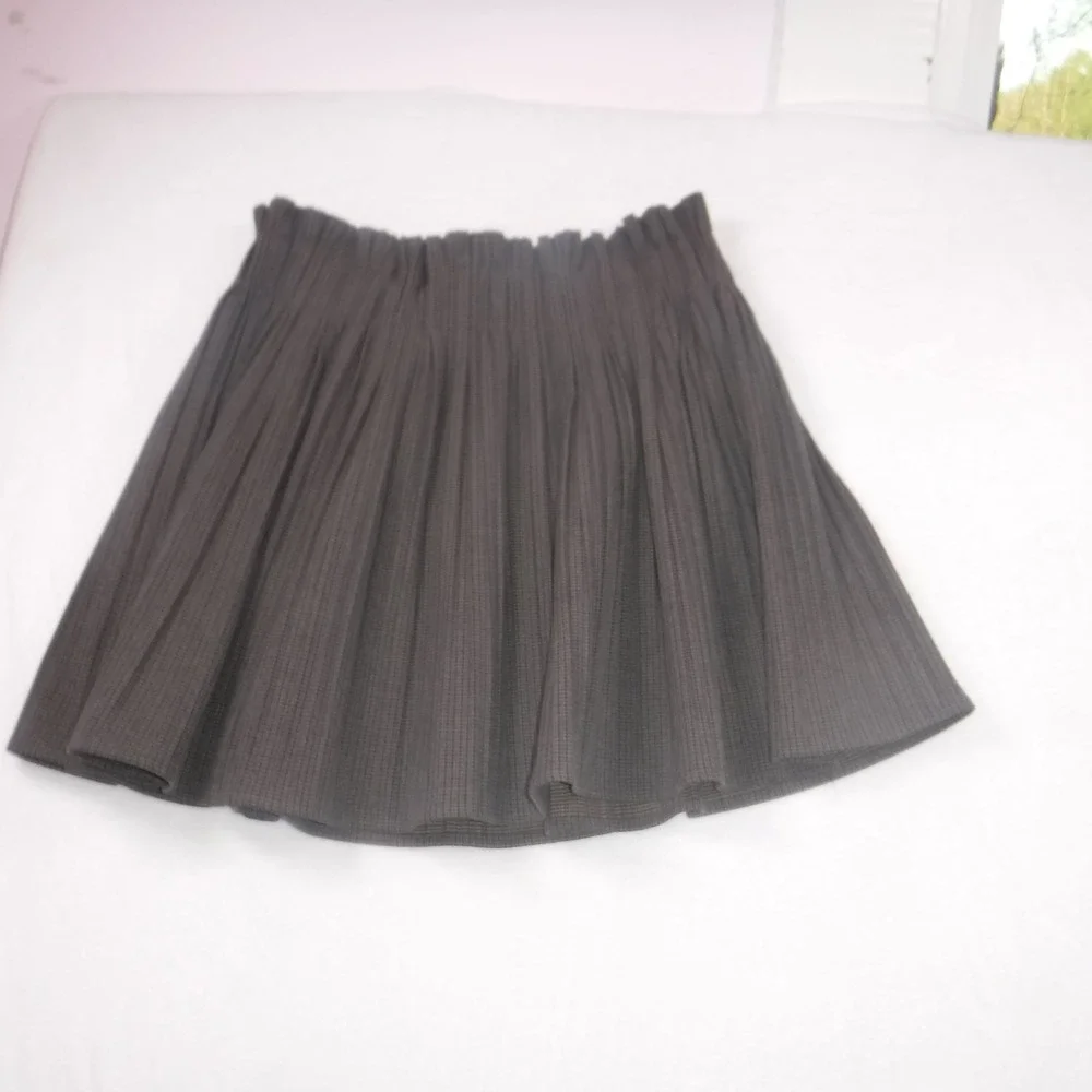 Zara Woman Brown Micro Check Pleated Paperbag Waist Mini Skirt Large - Picture 8 of 11